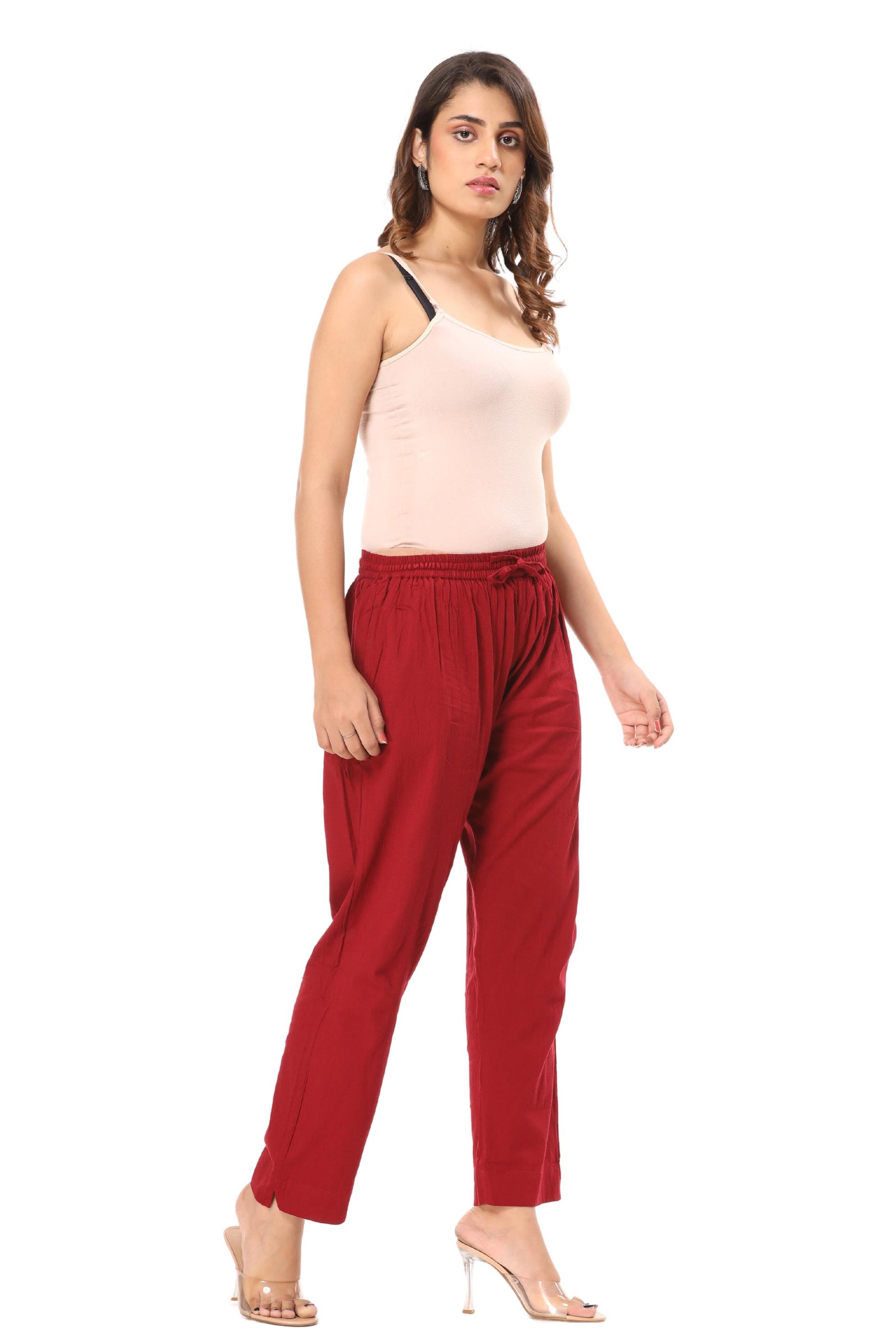 2-way stretch Maroon Cotton Lycra Pants