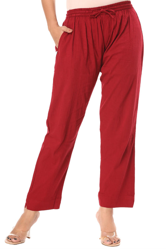 2-way stretch Maroon Cotton Lycra Pants