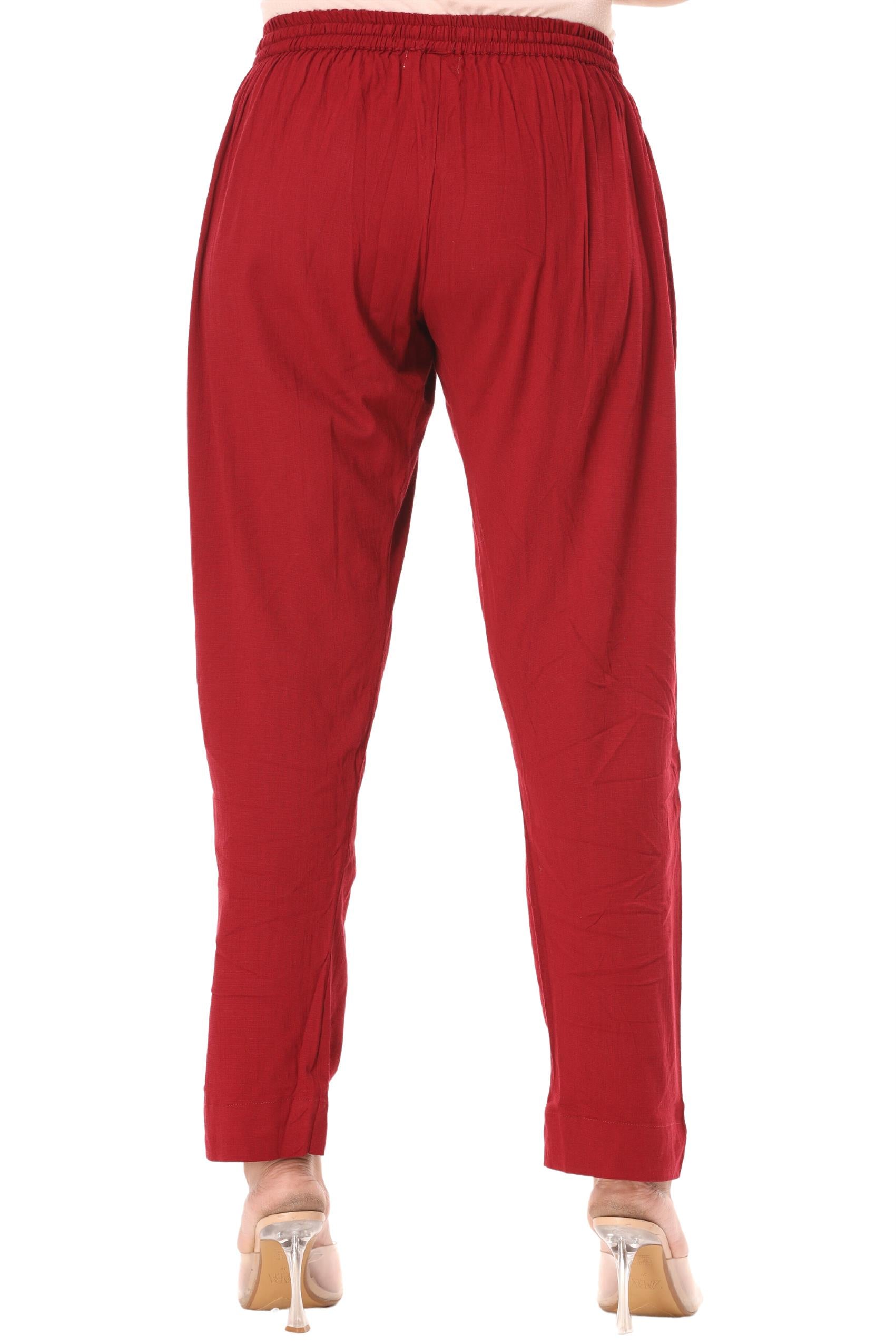 2-way stretch Maroon Cotton Lycra Pants