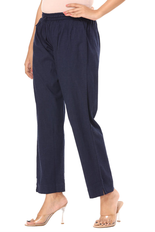 2-way stretch Navy Blue Cotton Lycra Pants