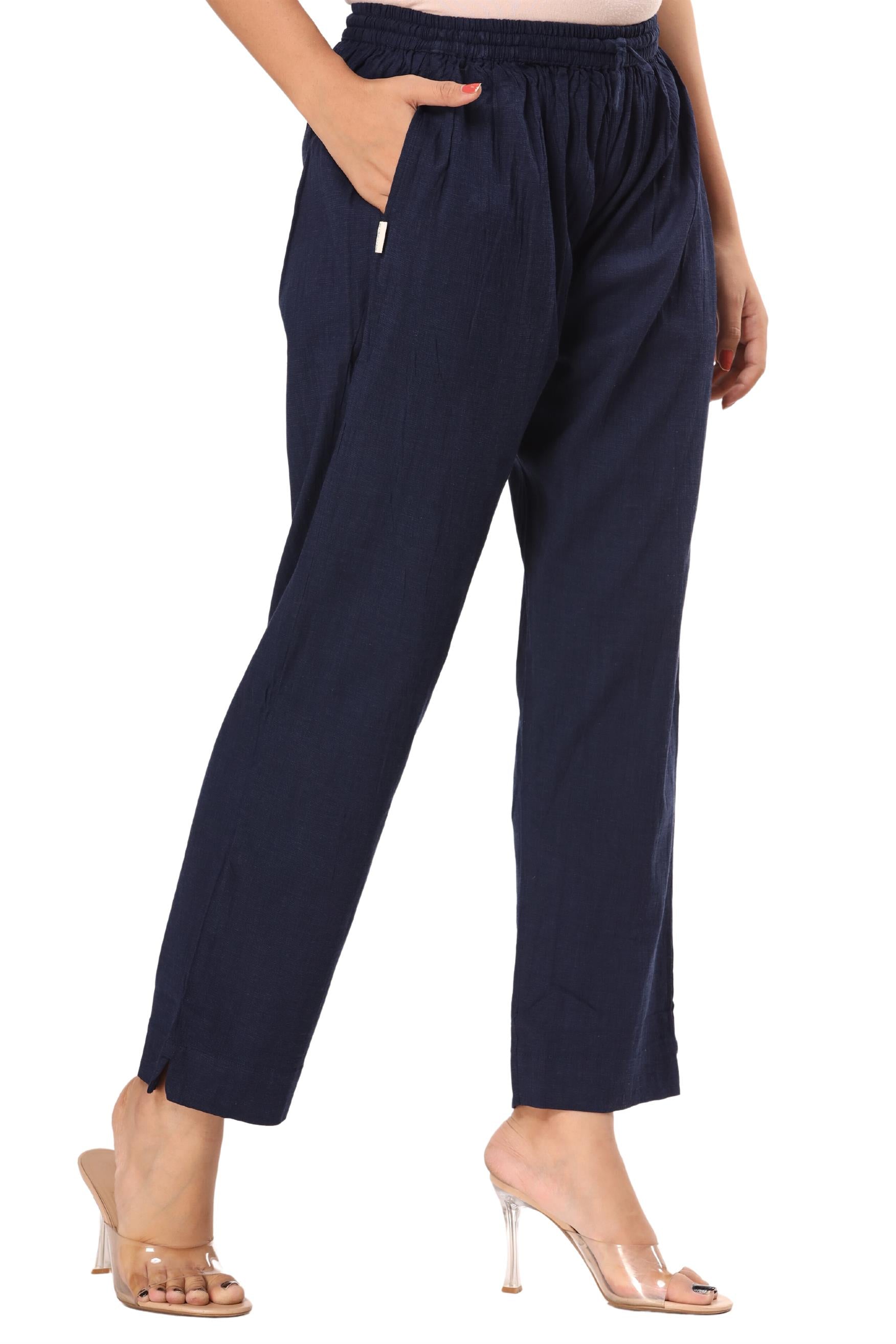 2-way stretch Navy Blue Cotton Lycra Pants