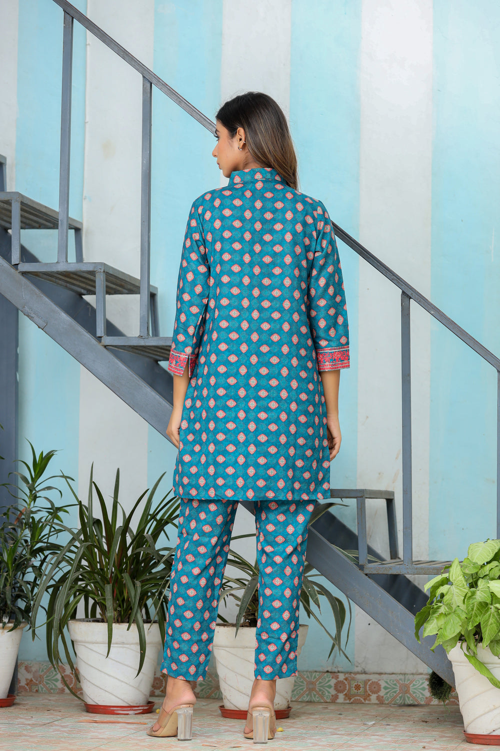 Turquoise Embroidery Detailing Co-ord Set