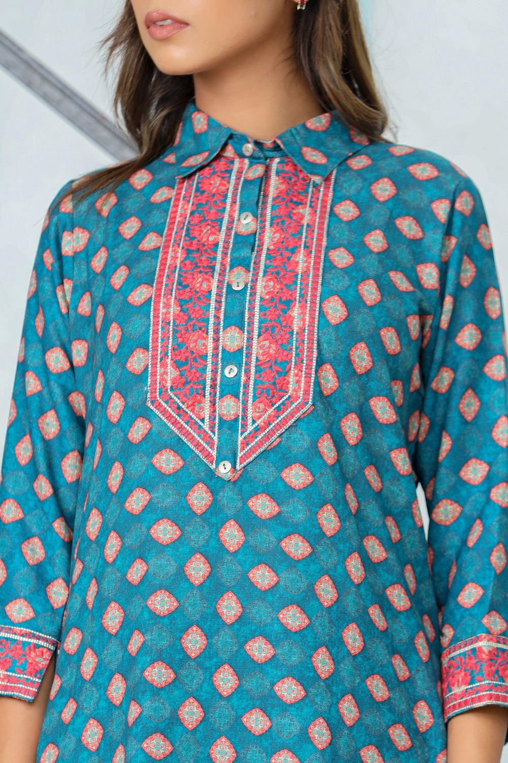 Turquoise Embroidery Detailing Co-ord Set