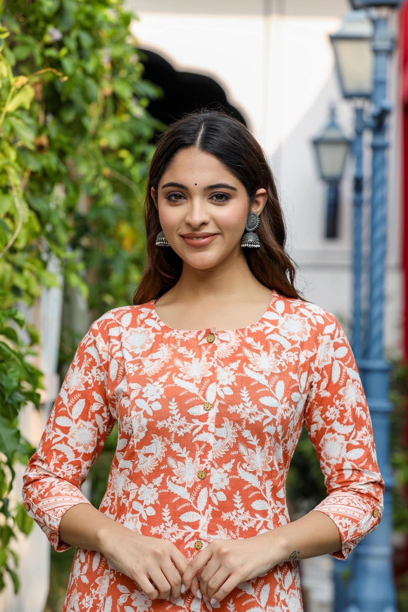 Rust Printed Co-ord Set with Plazzo Pants