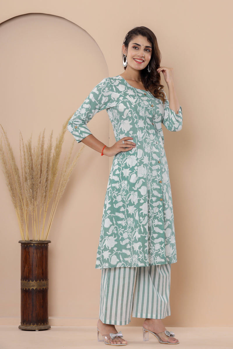 Green Printed Co-ord Set with Plazzo Pants