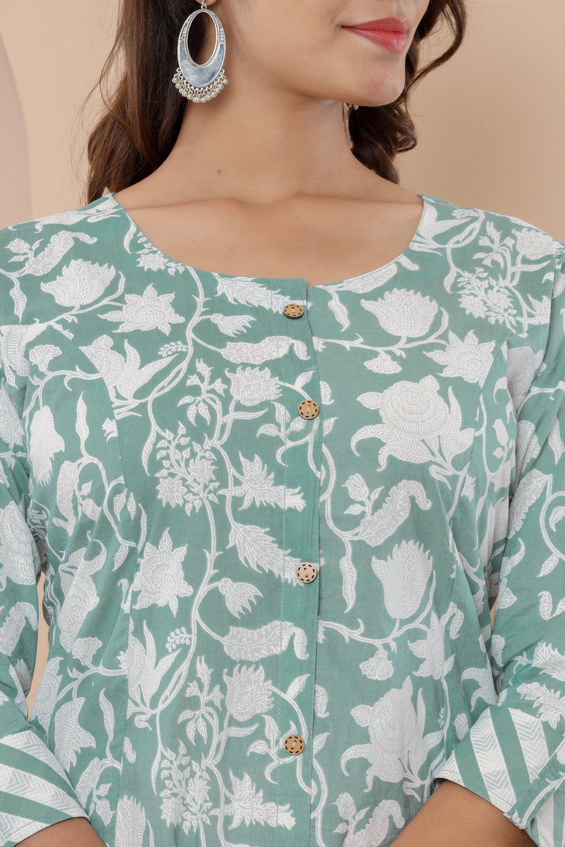 Green Printed Co-ord Set with Plazzo Pants