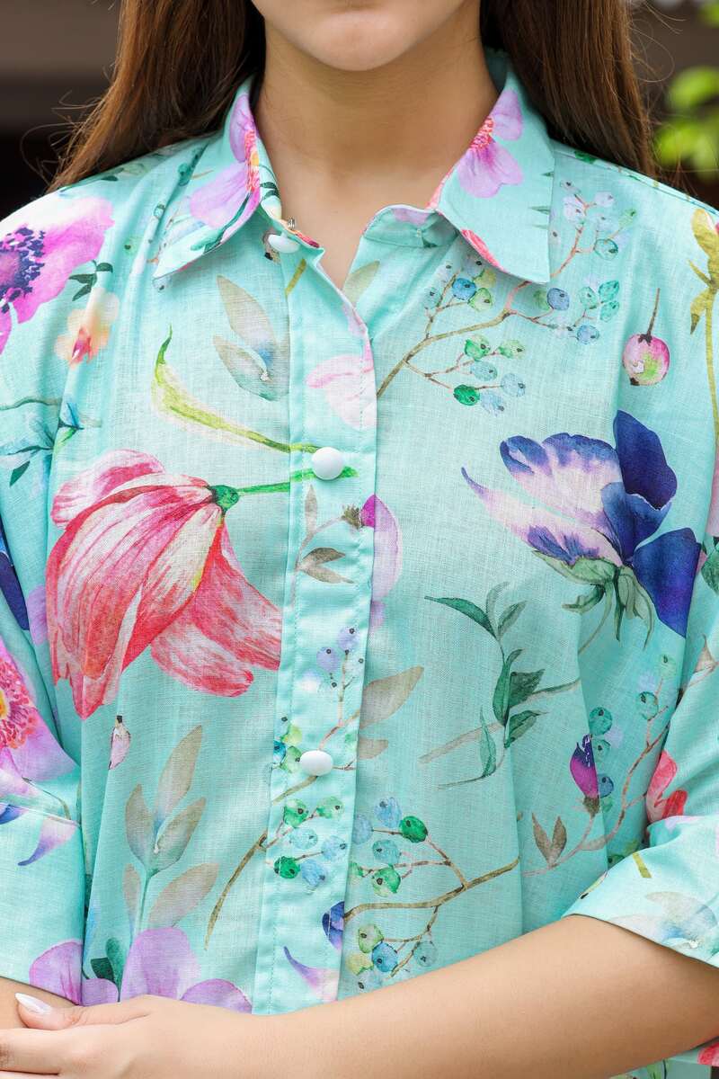 Pista Green Printed Kaftan Sleeve Co-ord