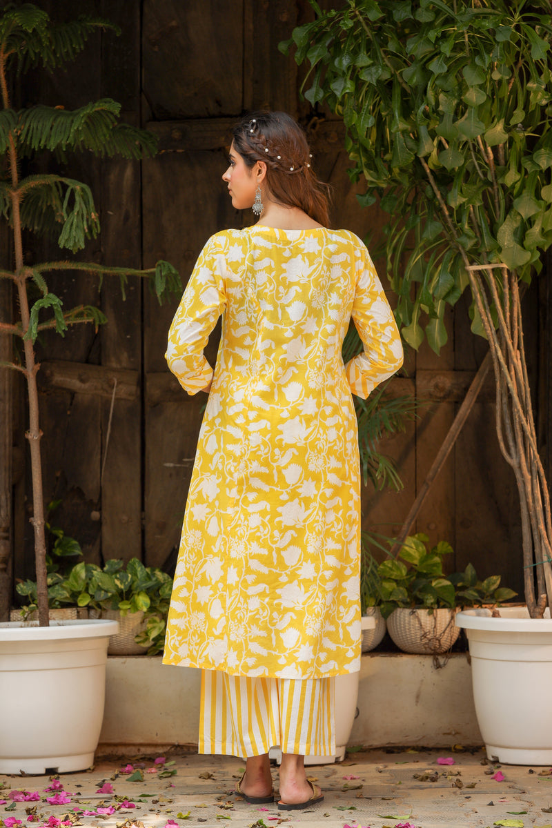 Yellow Printed Co-ord Set with Plazzo Pants