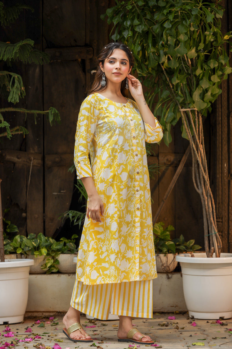 Yellow Printed Co-ord Set with Plazzo Pants