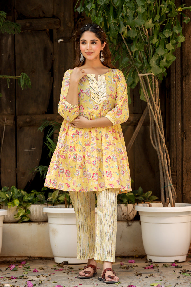 Yellow Printed Tassel Detail Co-ord Set