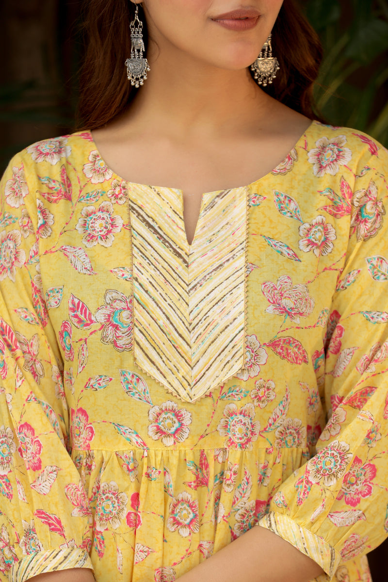 Yellow Printed Tassel Detail Co-ord Set