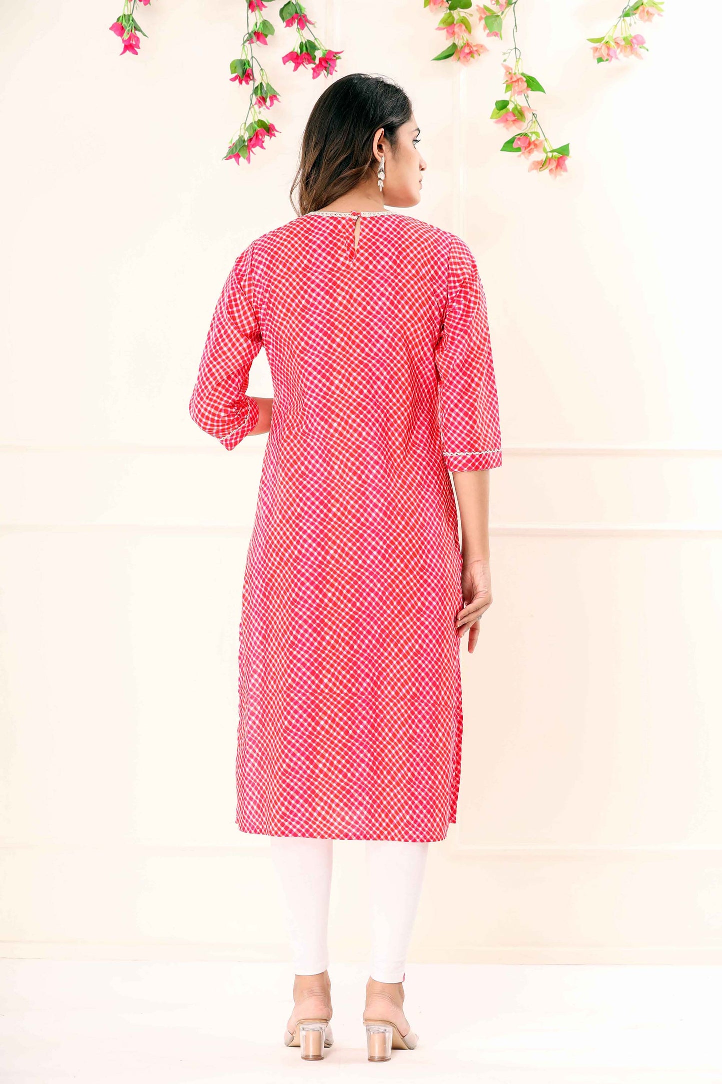 Pink Leheriya Straight Kurti