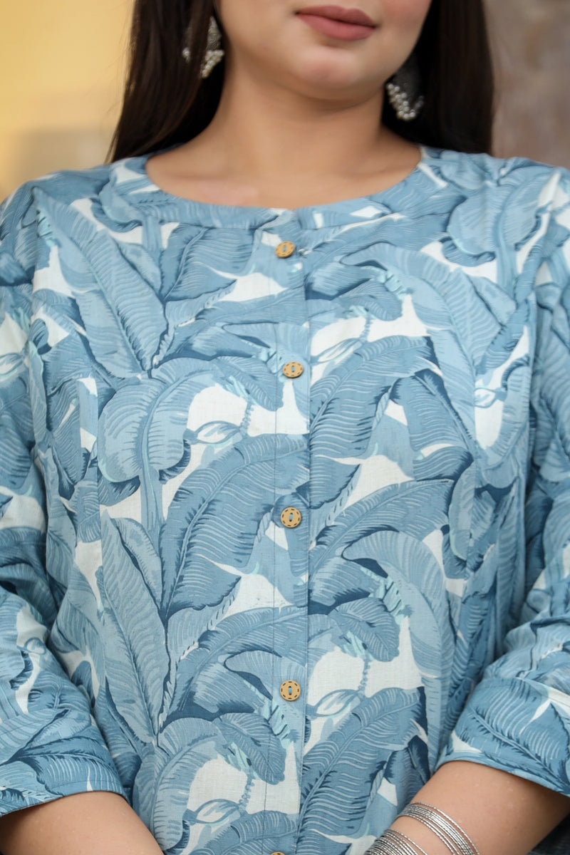 Leafy Charm Plus Size Cotton Kurti