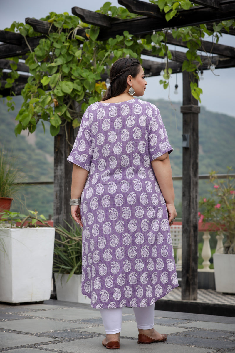 Purple Cairi Buta Print Plus Size Cotton Kurti