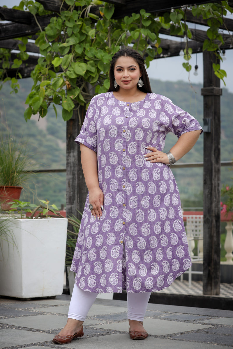 Purple Cairi Buta Print Plus Size Cotton Kurti