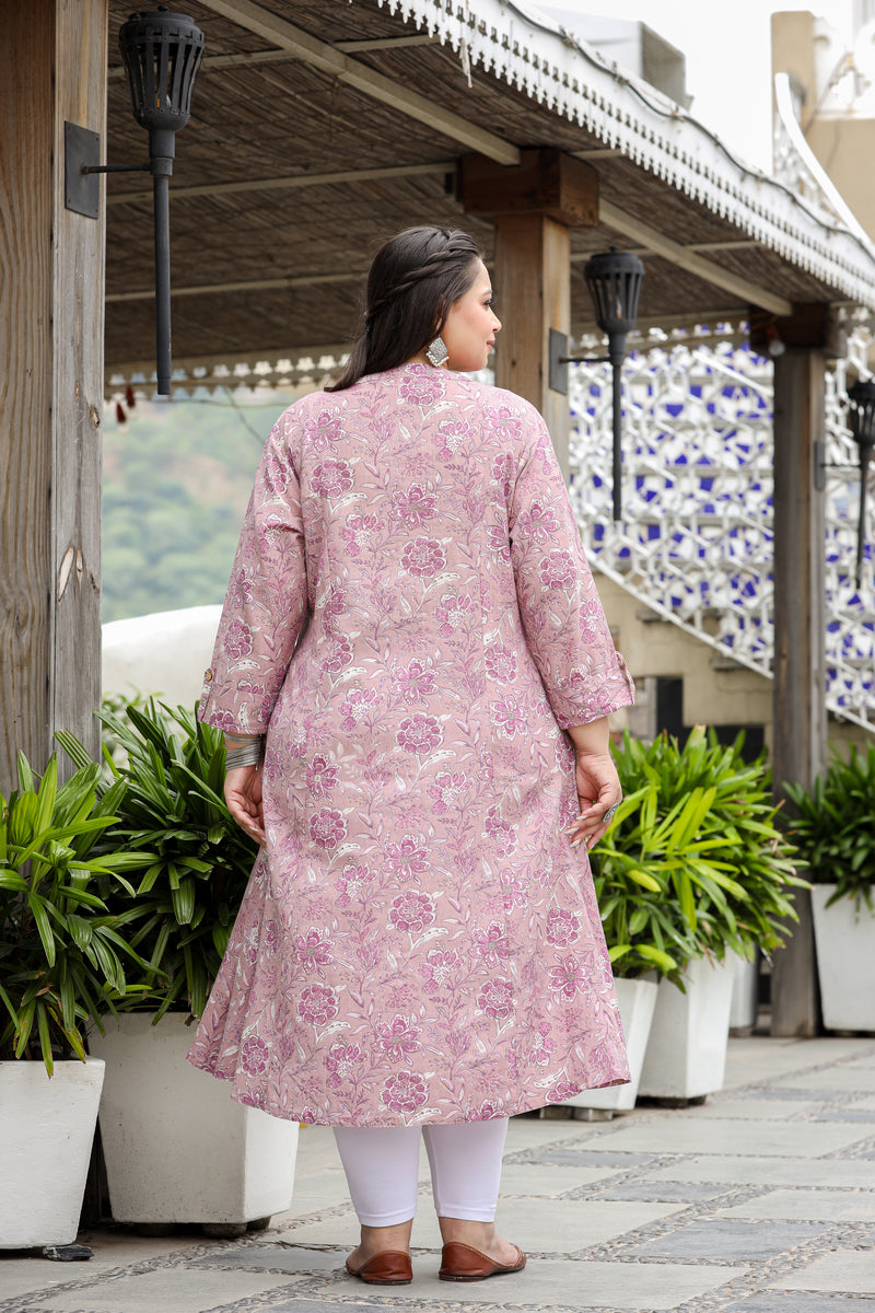 Purple Floral Plus Size Cotton Flex Kurti