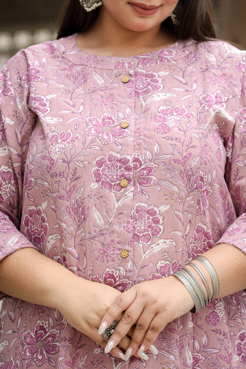 Purple Floral Plus Size Cotton Flex Kurti