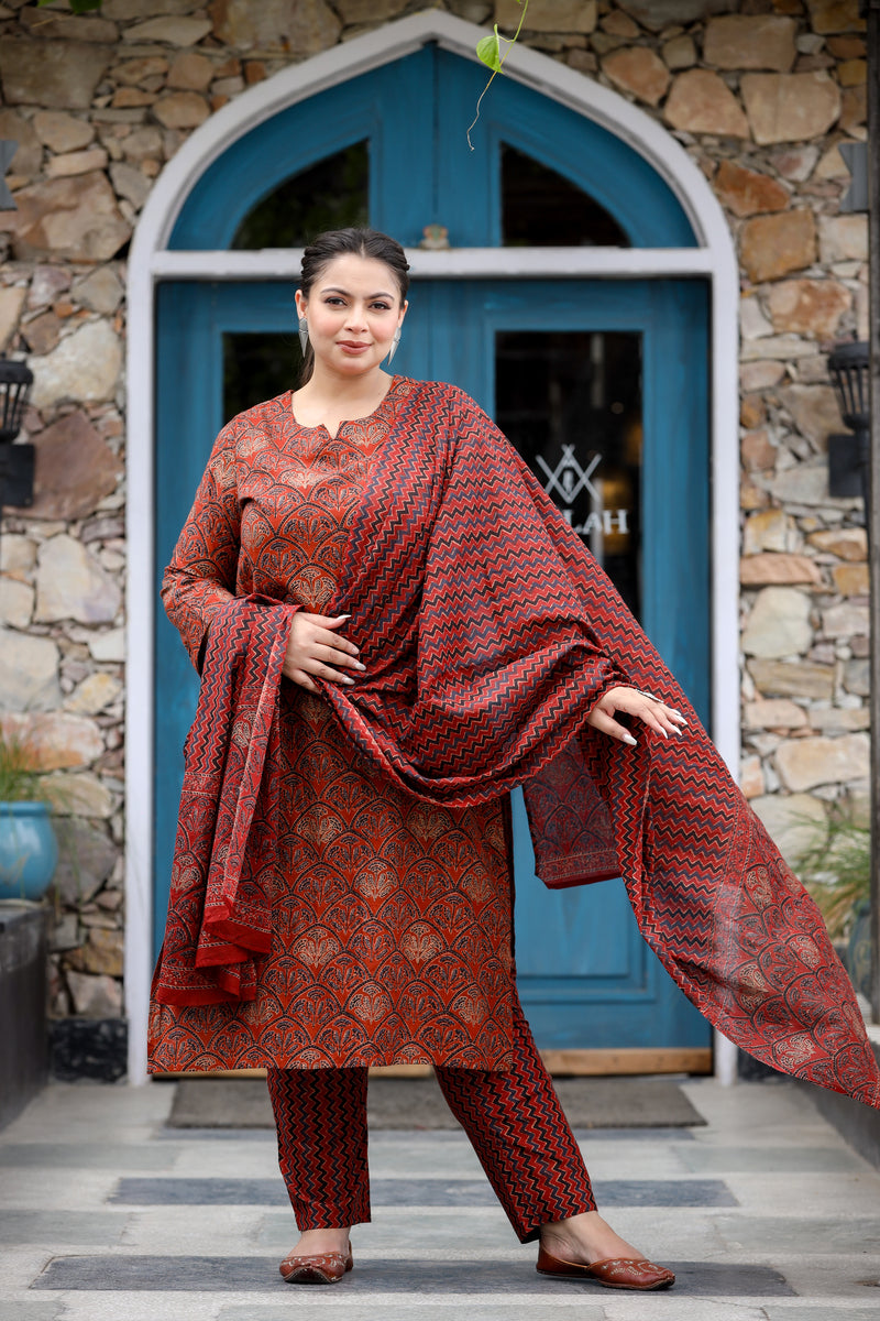 Maroon Charm Plus Size Straight Suit Set