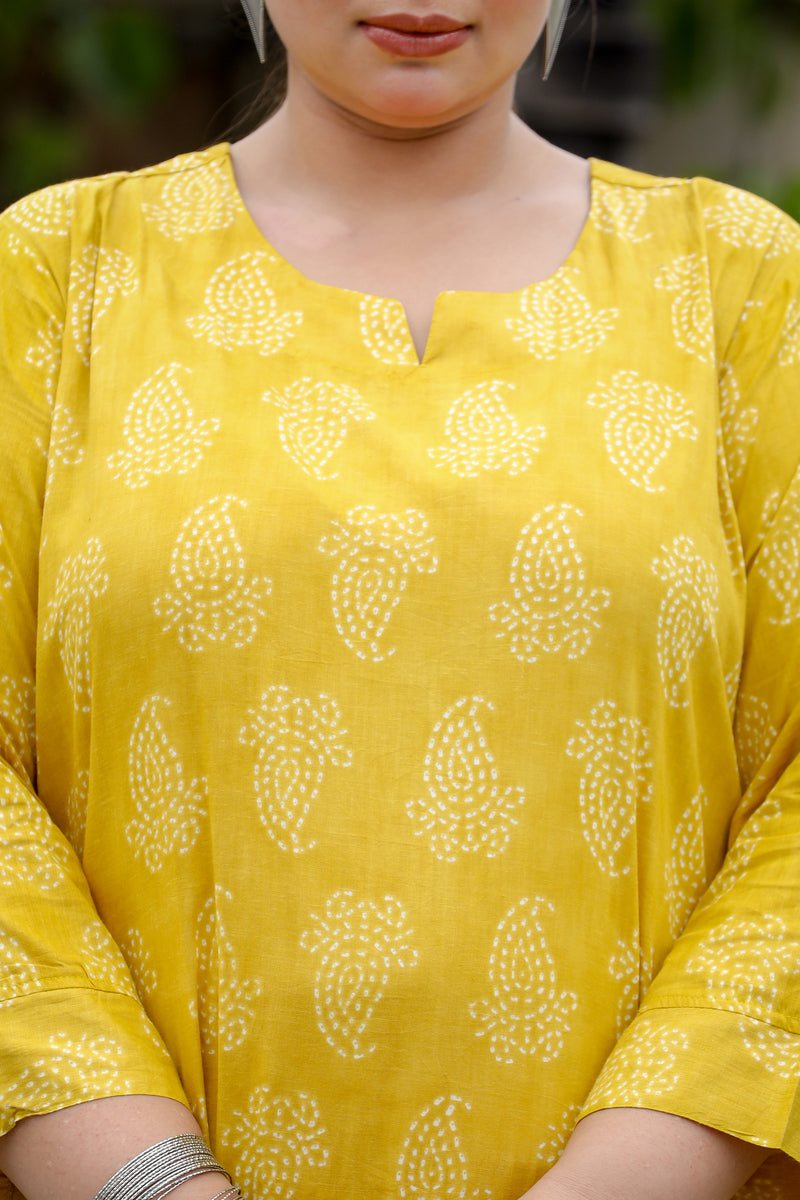 Mustard Buta Plus Size Straight Suit Set