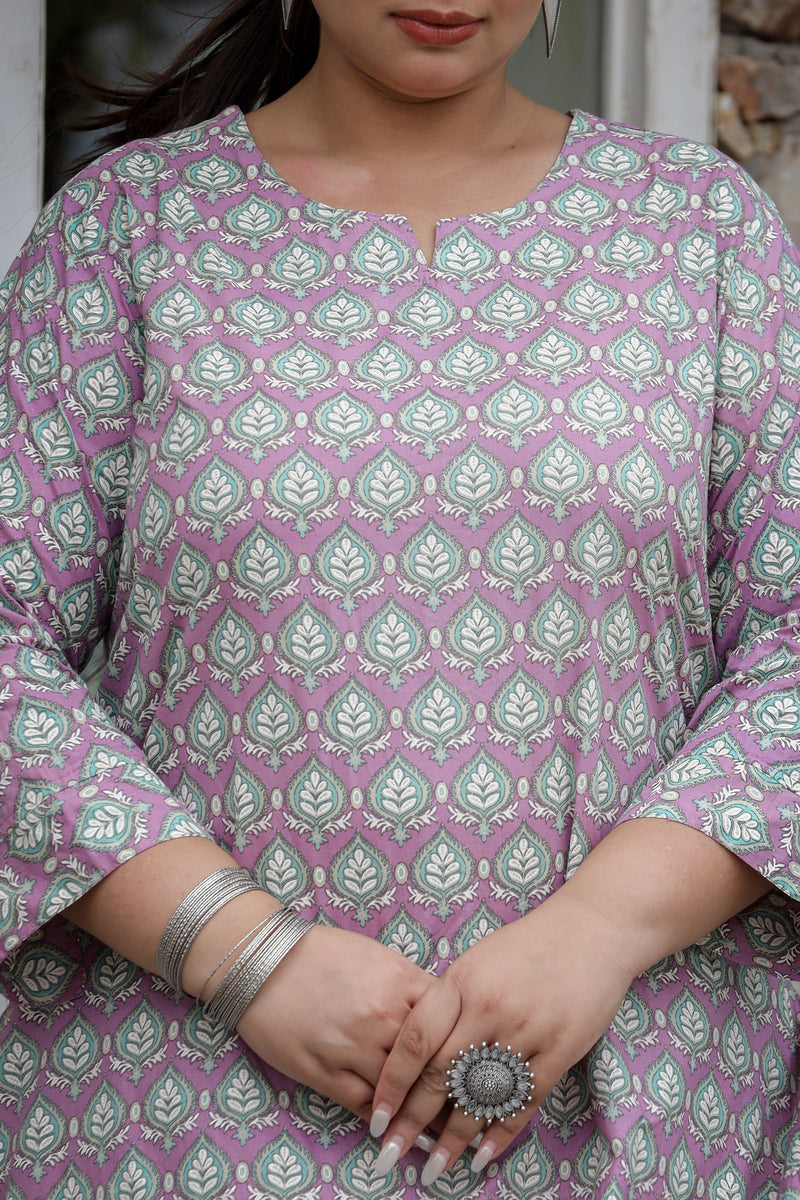 Purple- Green Patti Plus Size Straight Suit Set