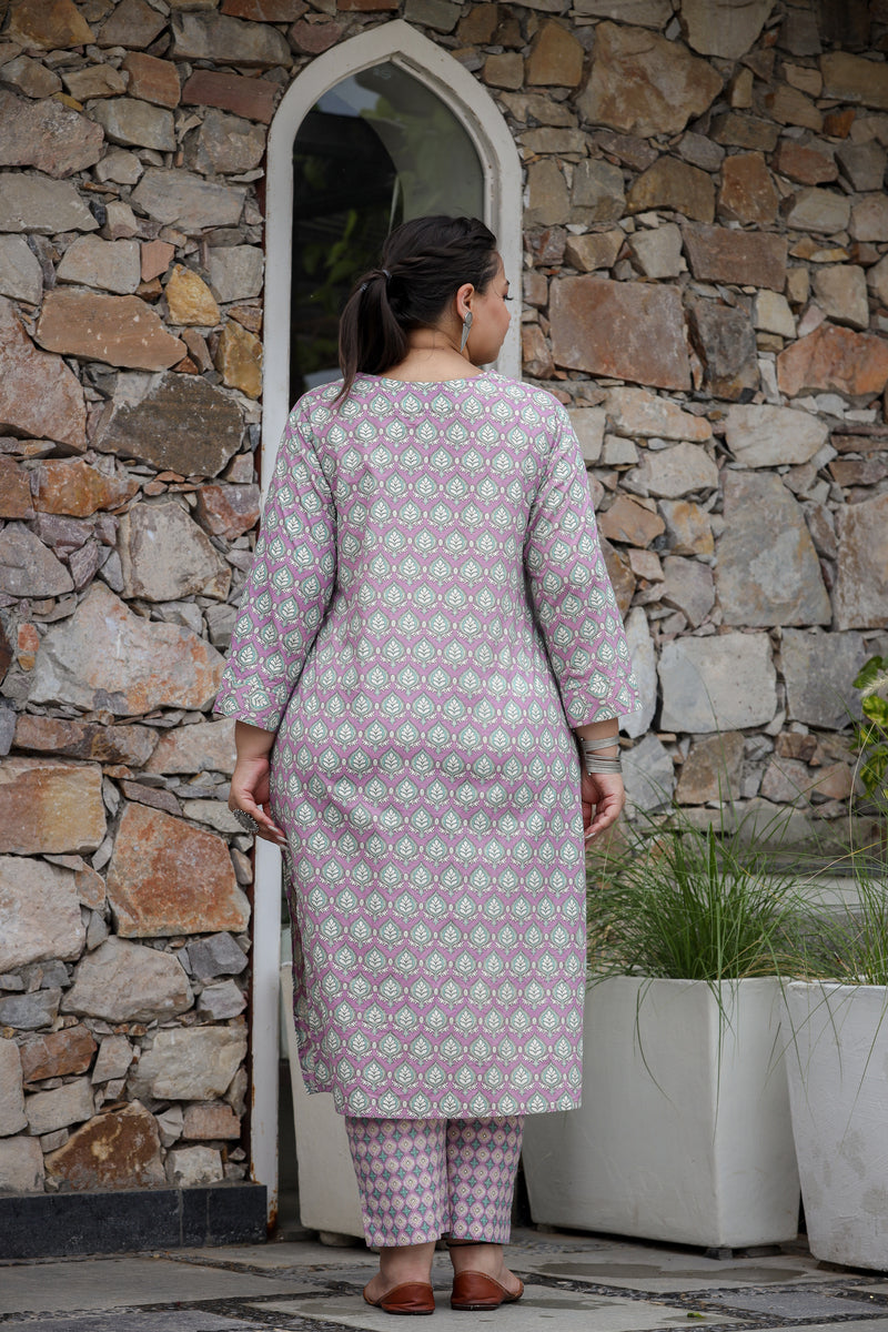 Purple- Green Patti Plus Size Straight Suit Set