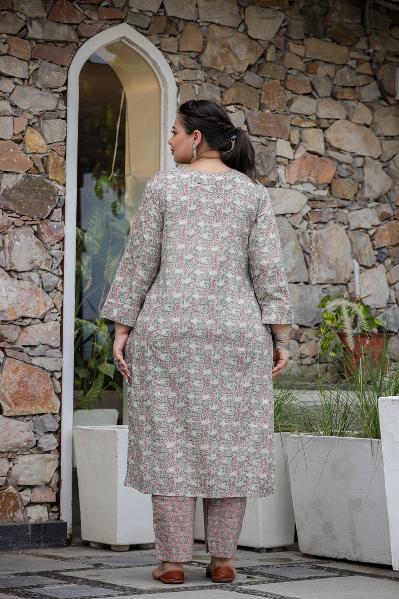 Grey Red Jaal Plus Size Straight Suit Set
