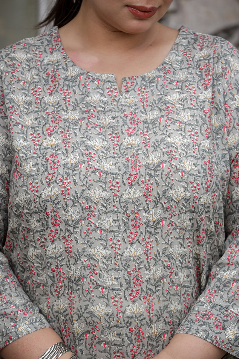 Grey Red Jaal Plus Size Straight Suit Set