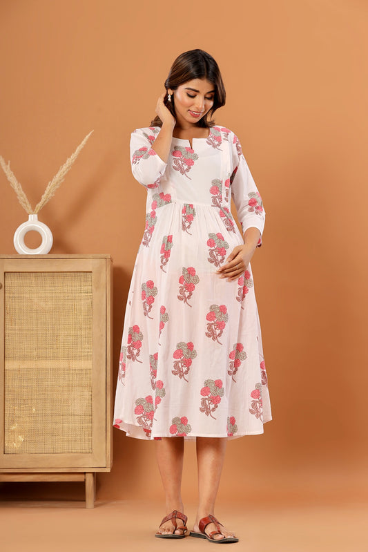 White Floral Maternity Dress