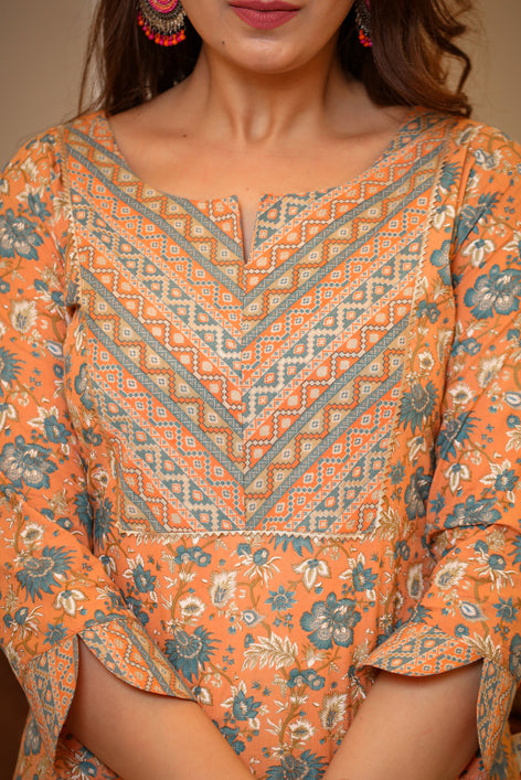 Orange Gulnaar Kurti Pant Set