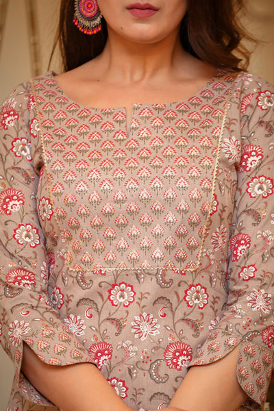 Red Gulnaar Kurti Pant Set