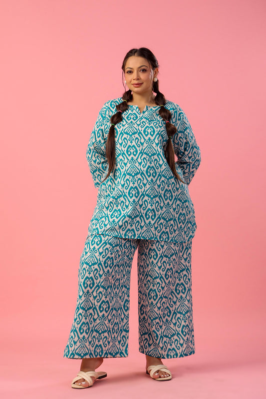 Ikkat Blue Plus Co-ord
