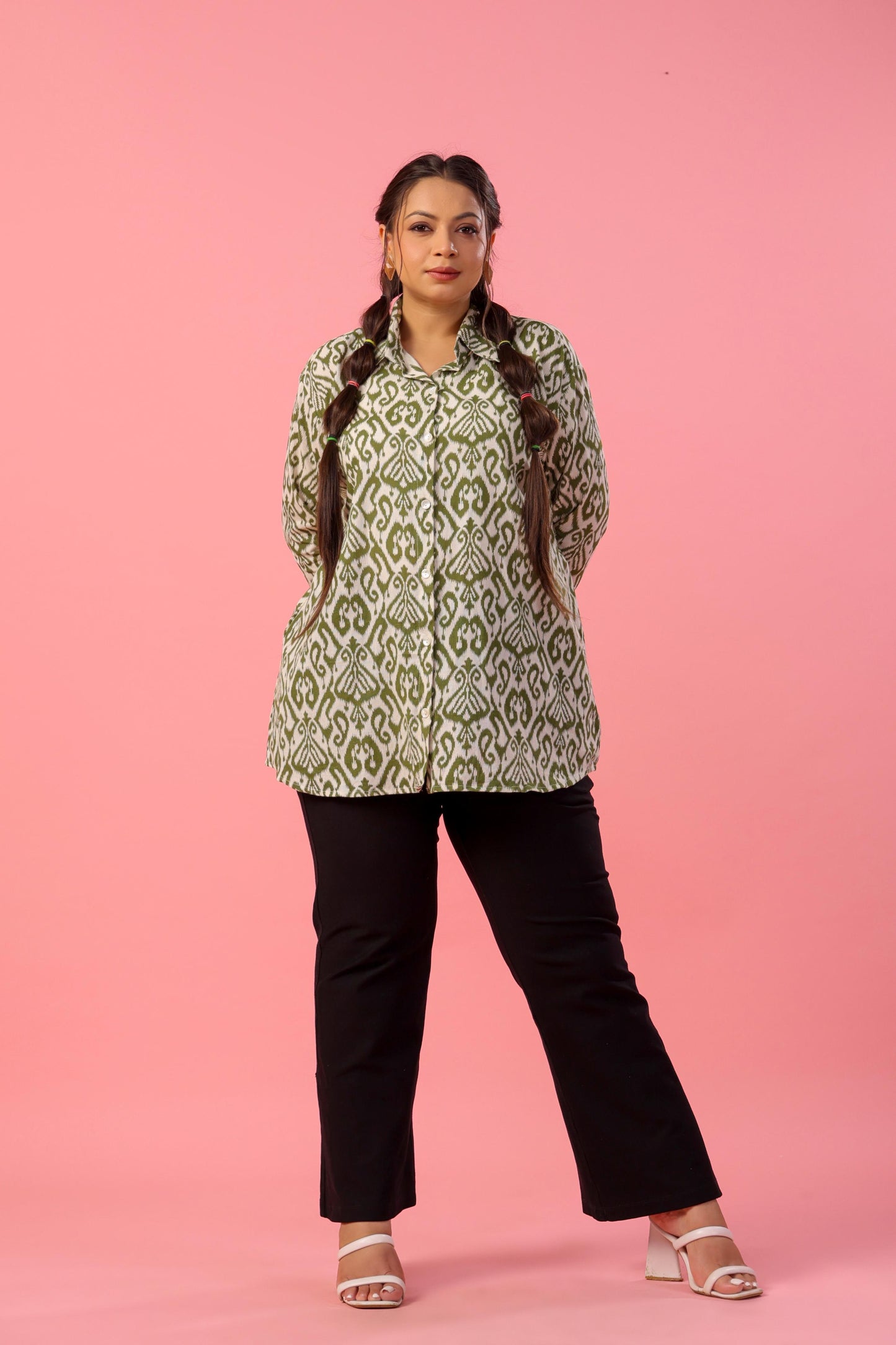 Olive Ikkat Print Plus Shirt