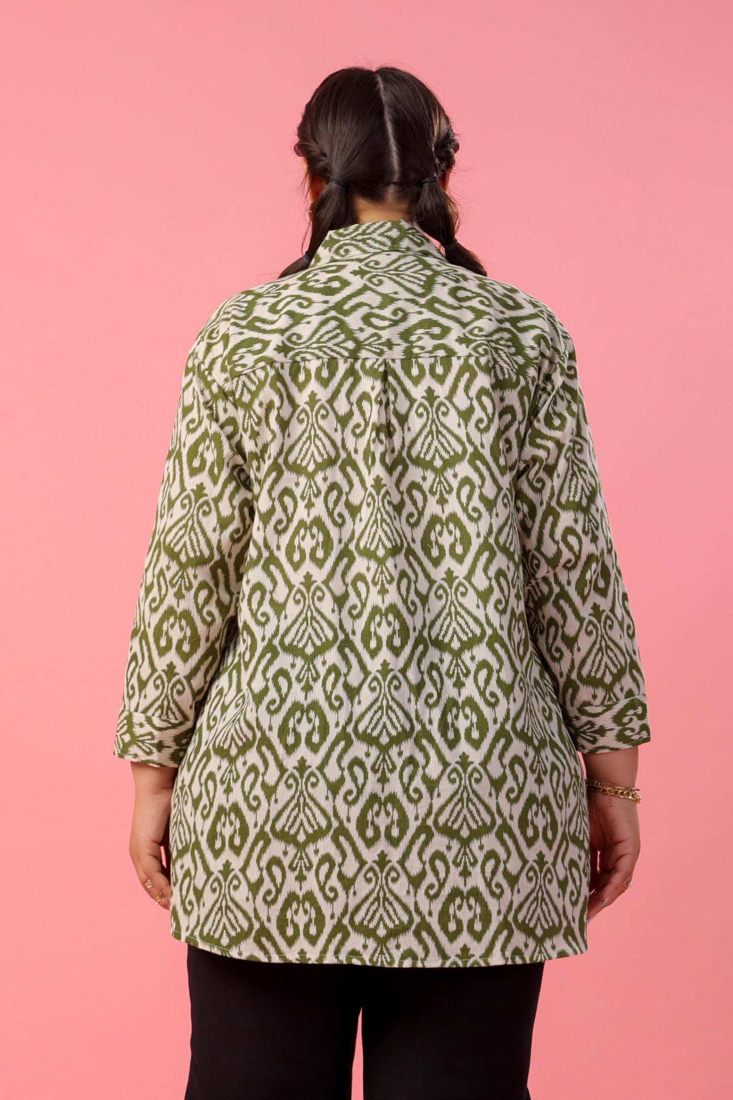 Olive Ikkat Print Plus Shirt