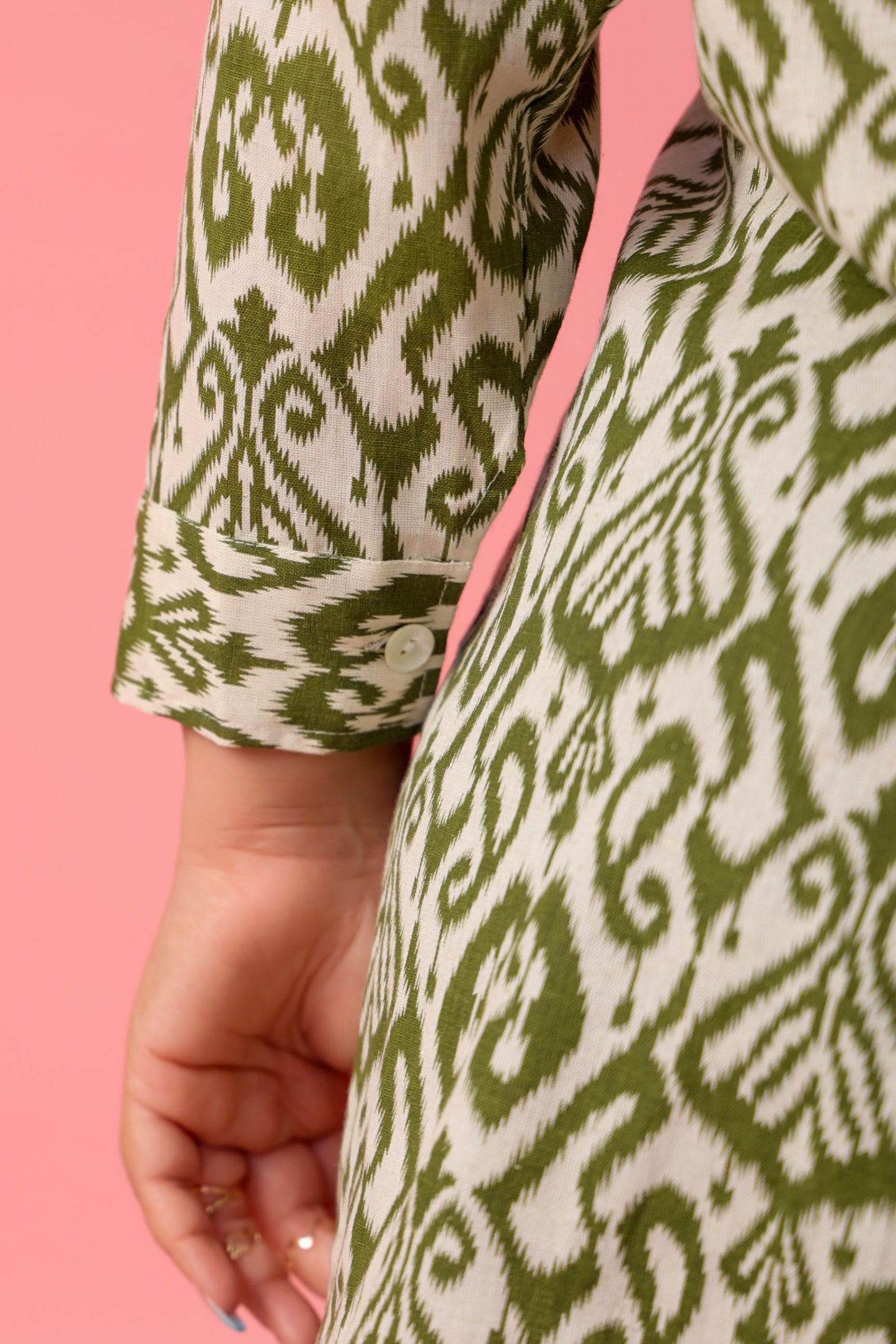 Olive Ikkat Print Plus Shirt