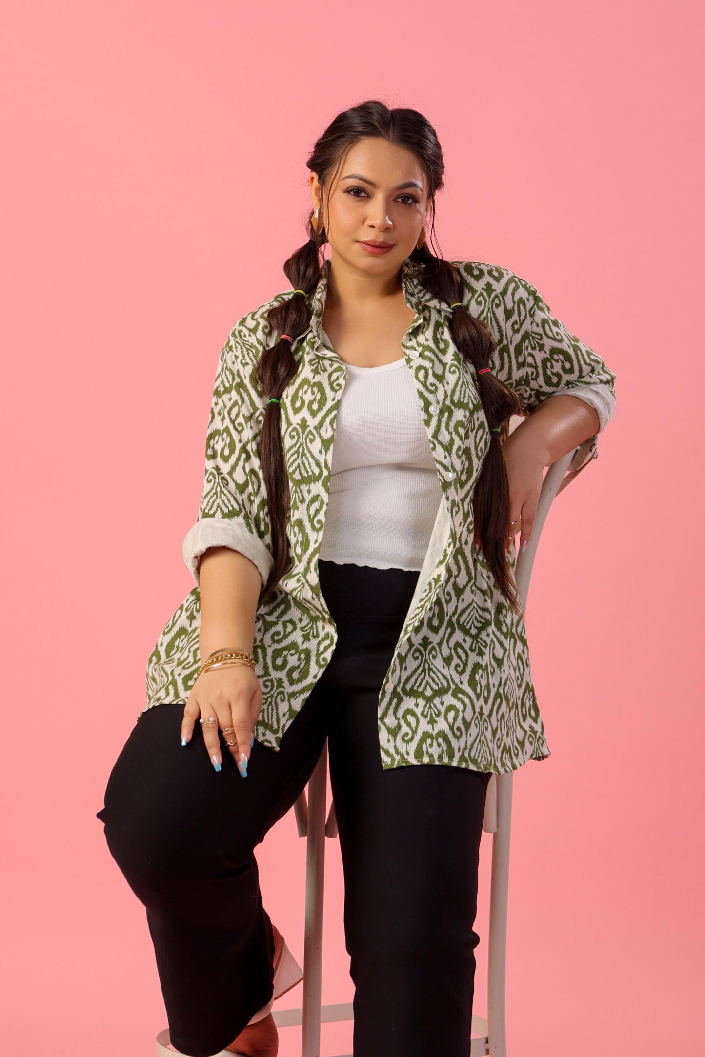 Olive Ikkat Print Plus Shirt