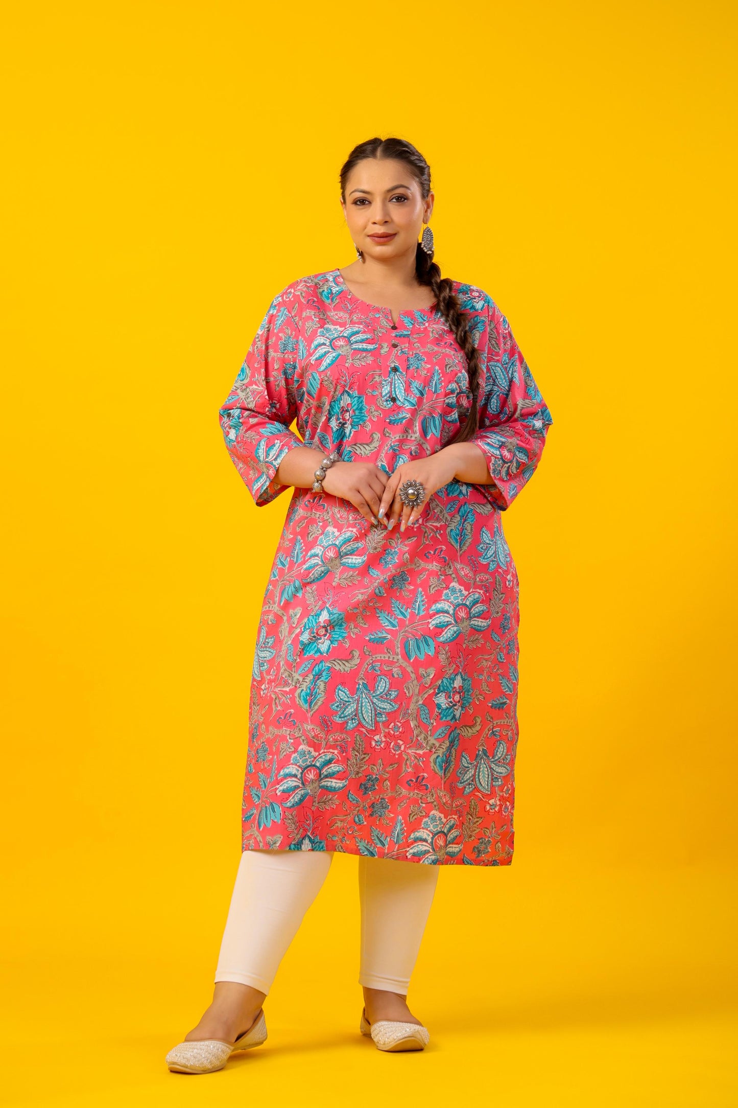 Floral Breeze Plus Size Cotton Kurti