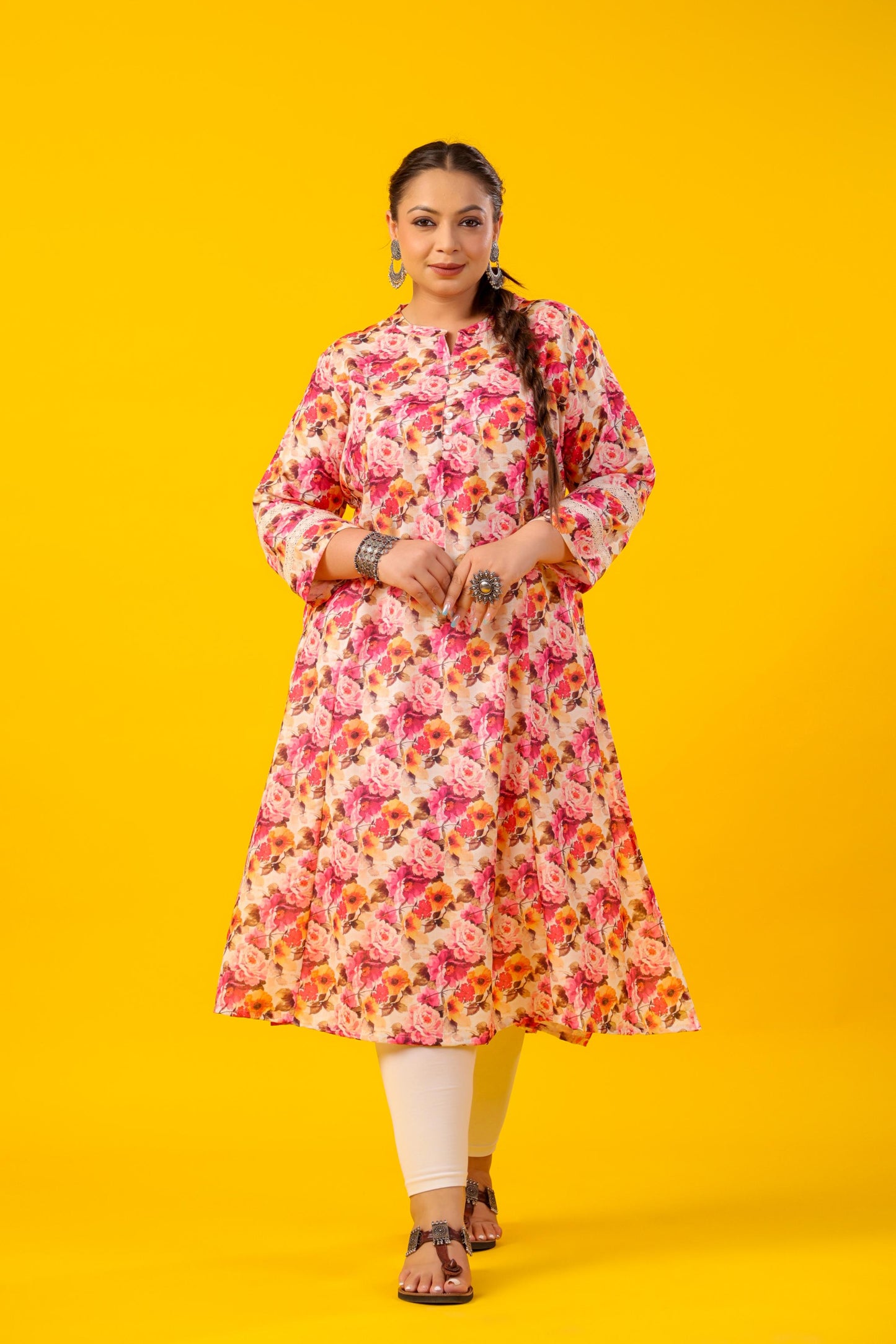 Gulabi Lace Detailing Plus Size Linen Kurti
