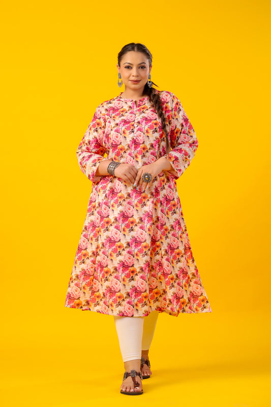 Gulabi Lace Detailing Plus Size Linen Kurti