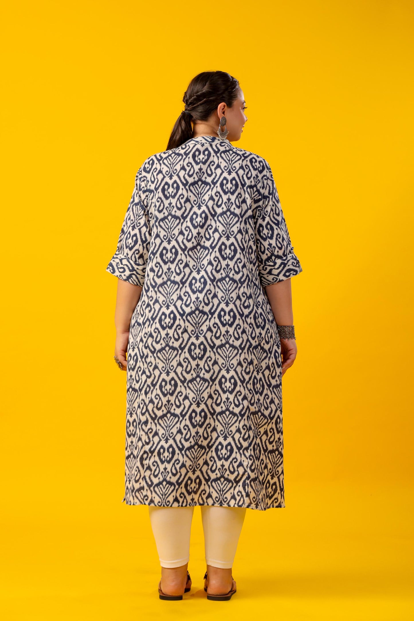 Blue Ikkat Plus Size Cotton Flex Kurti