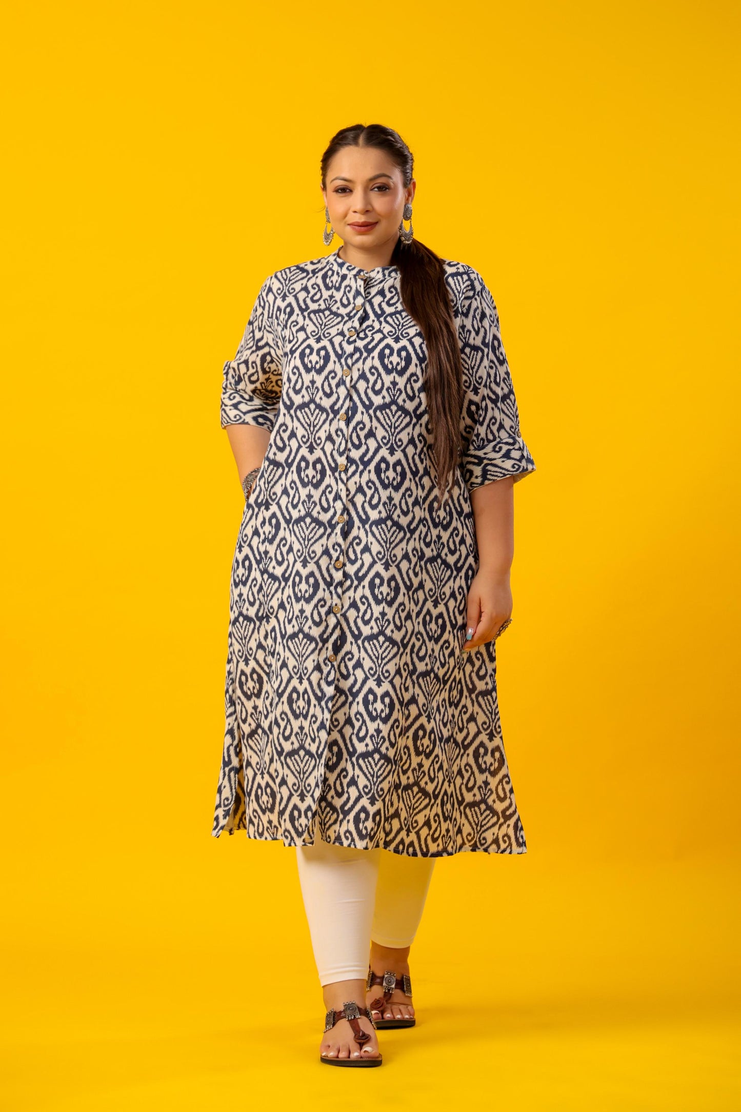 Blue Ikkat Plus Size Cotton Flex Kurti