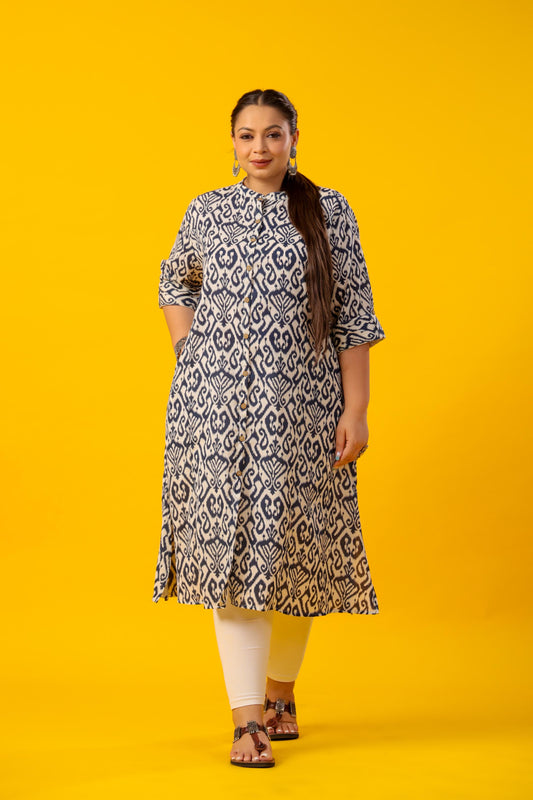 Blue Ikkat Plus Size Cotton Flex Kurti