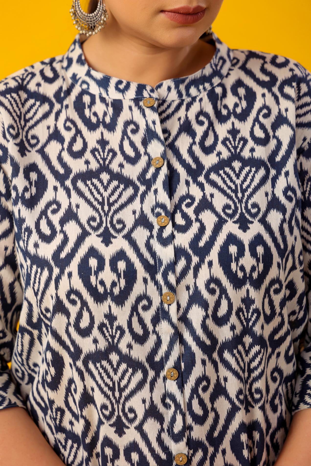Blue Ikkat Plus Size Cotton Flex Kurti