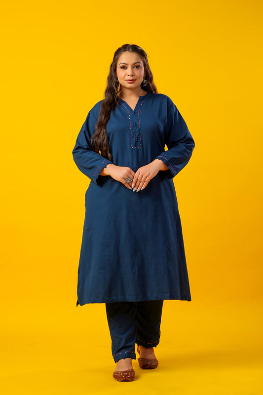 Blue Sorbet Plus Solid Kurta Pant Set