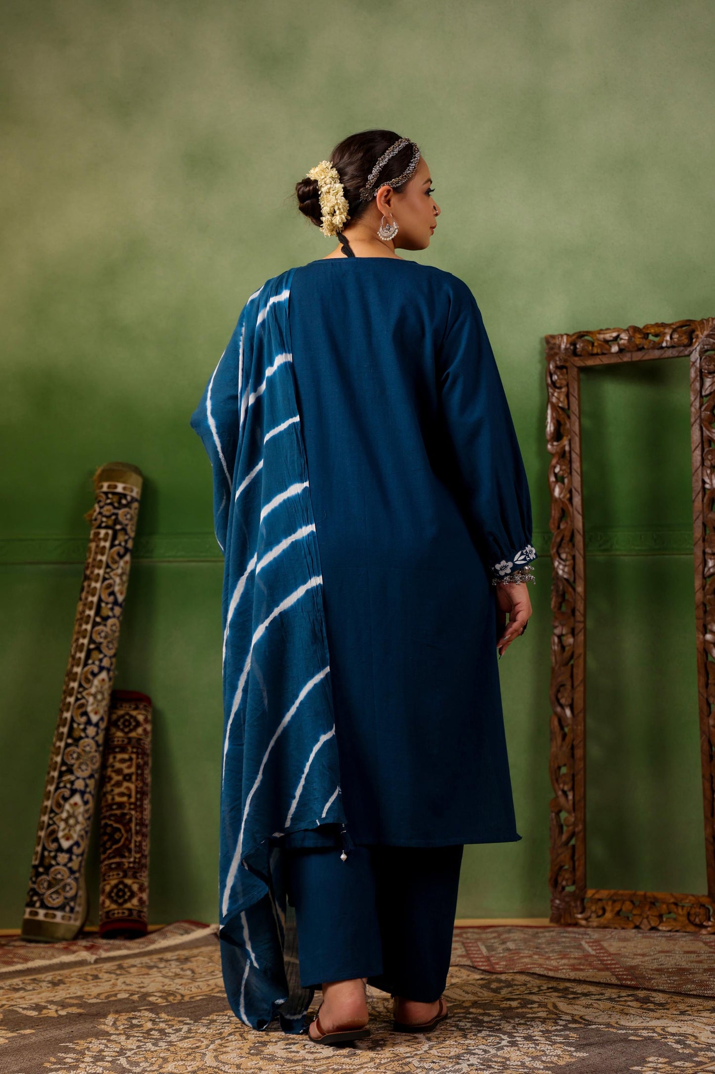 Faiza Blue Pintuck Plus Suit Set