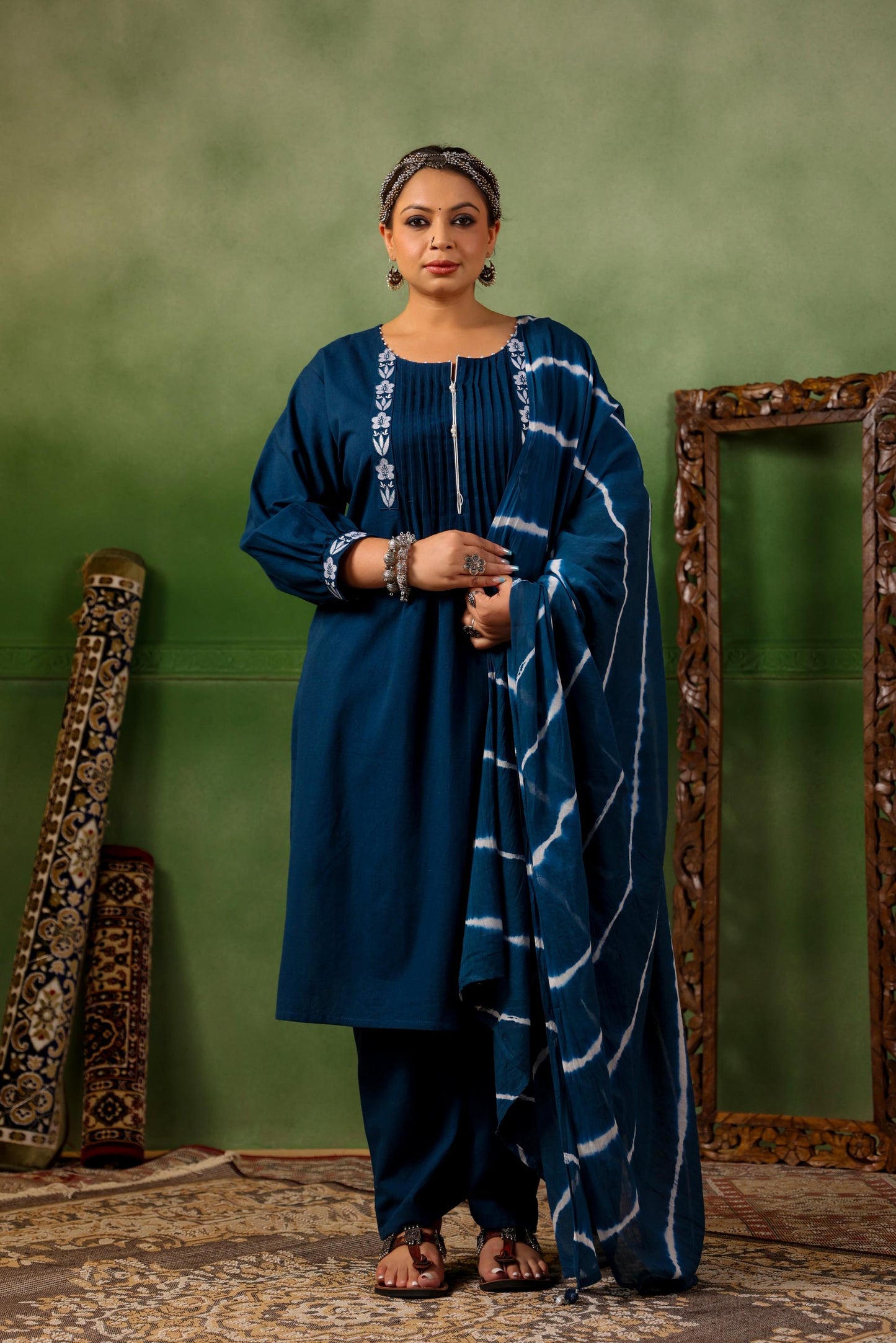 Faiza Blue Pintuck Plus Suit Set