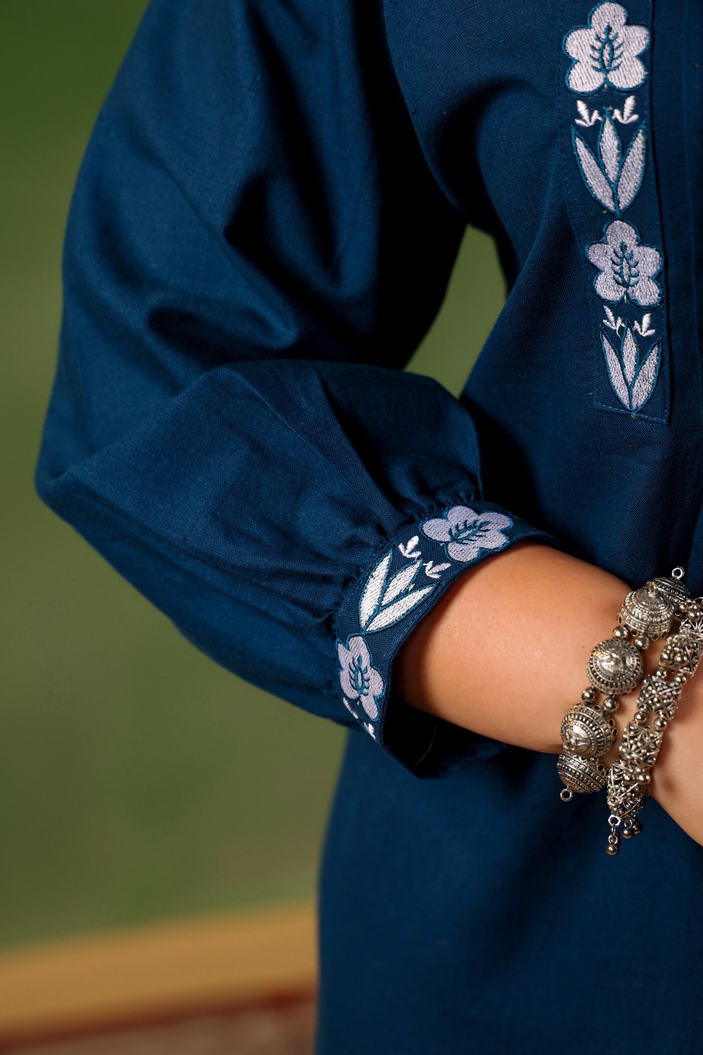 Faiza Blue Pintuck Plus Suit Set