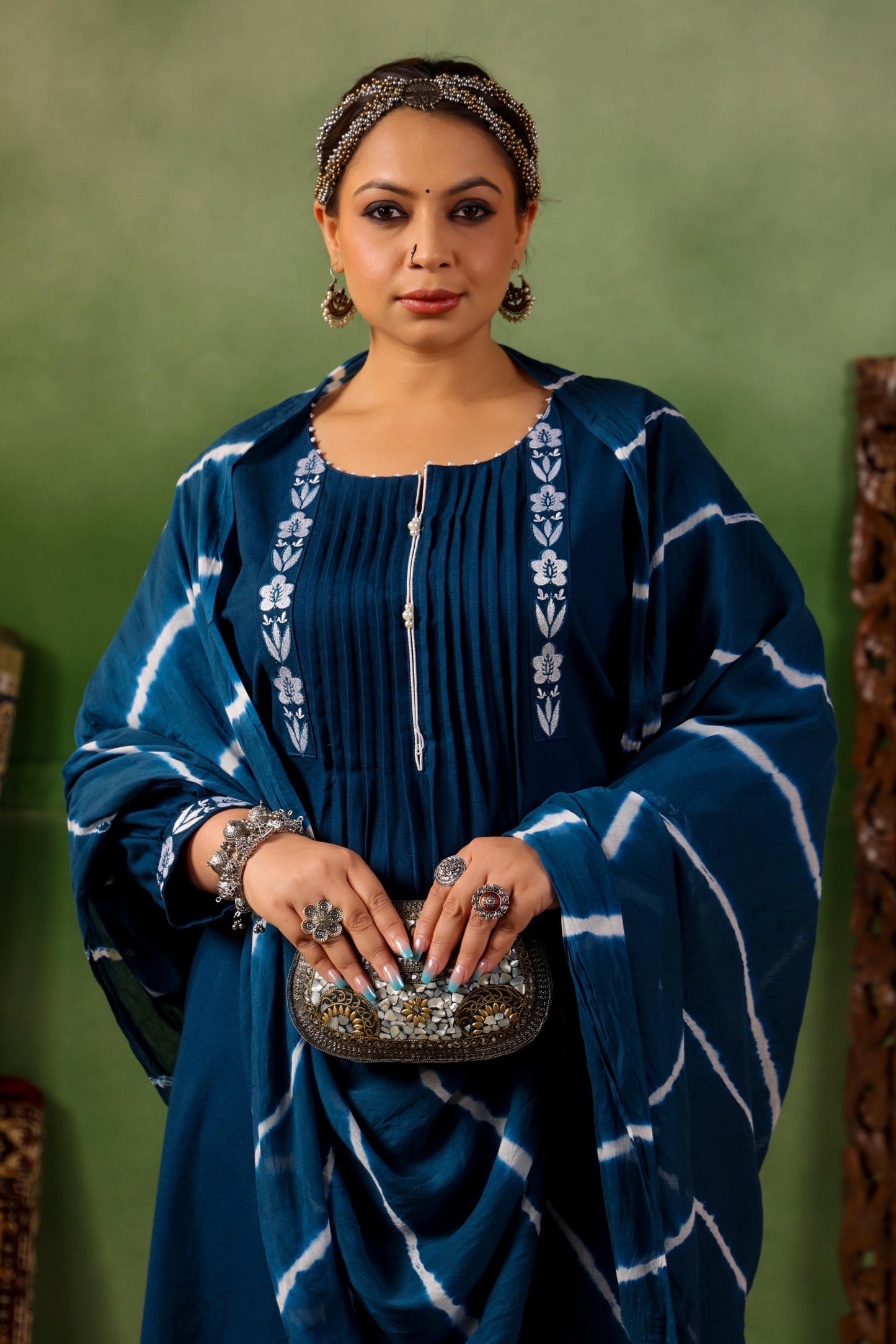 Faiza Blue Pintuck Plus Suit Set