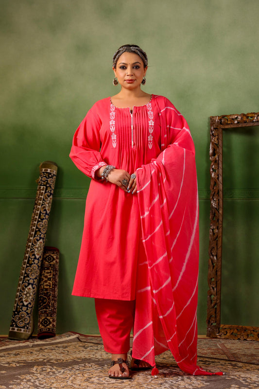 Faiza Pink Pintuck Plus Suit Set
