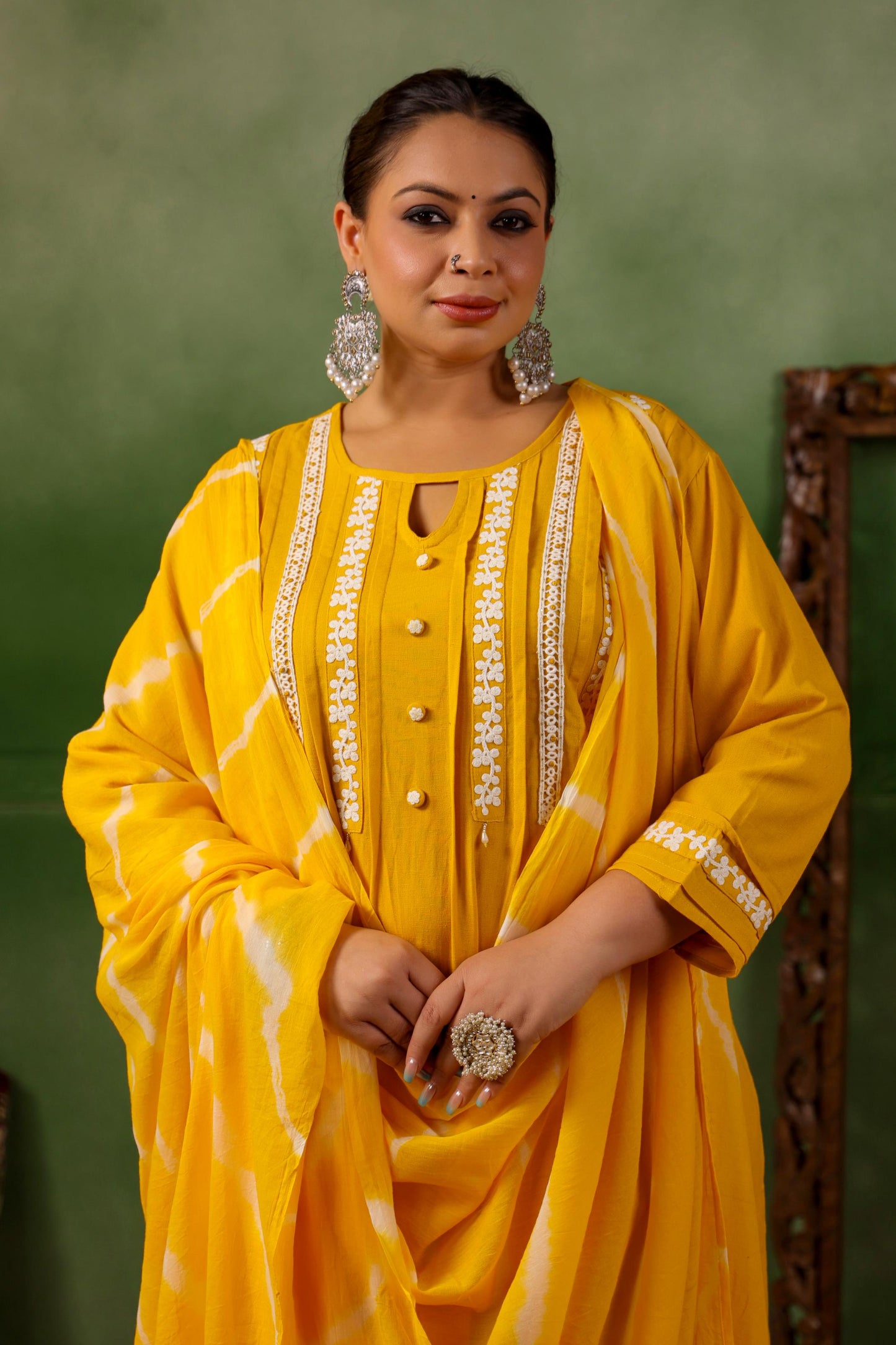 Aashna Yellow Embroidery Detailing Plus Size Suit Set