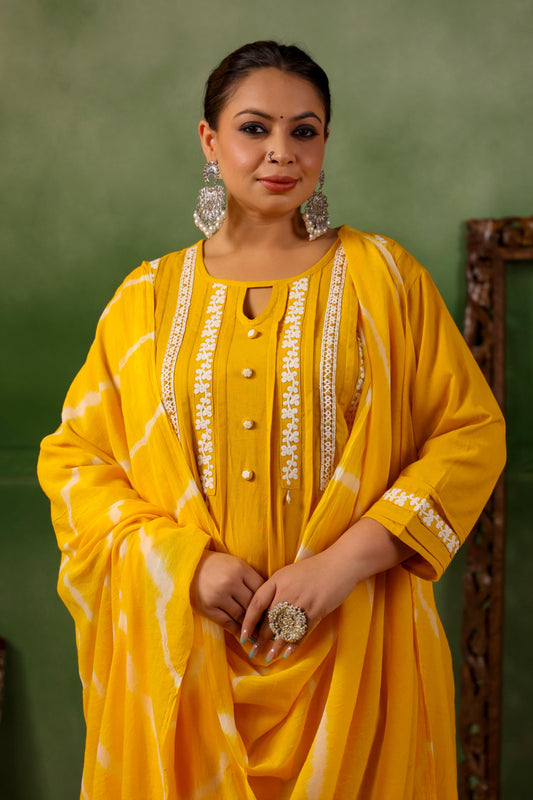 Aashna Yellow Embroidery Detailing Plus Size Suit Set